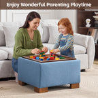 24" Square Storage Ottoman，Blue