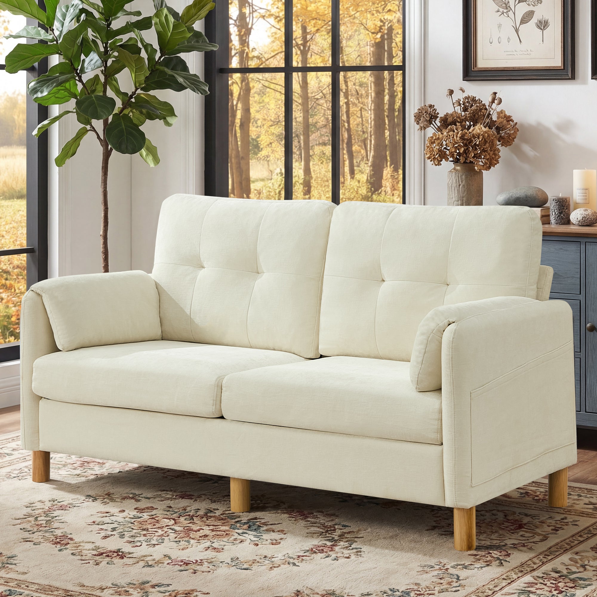 Modern Loveseat Sofa，Chenille ，Beige