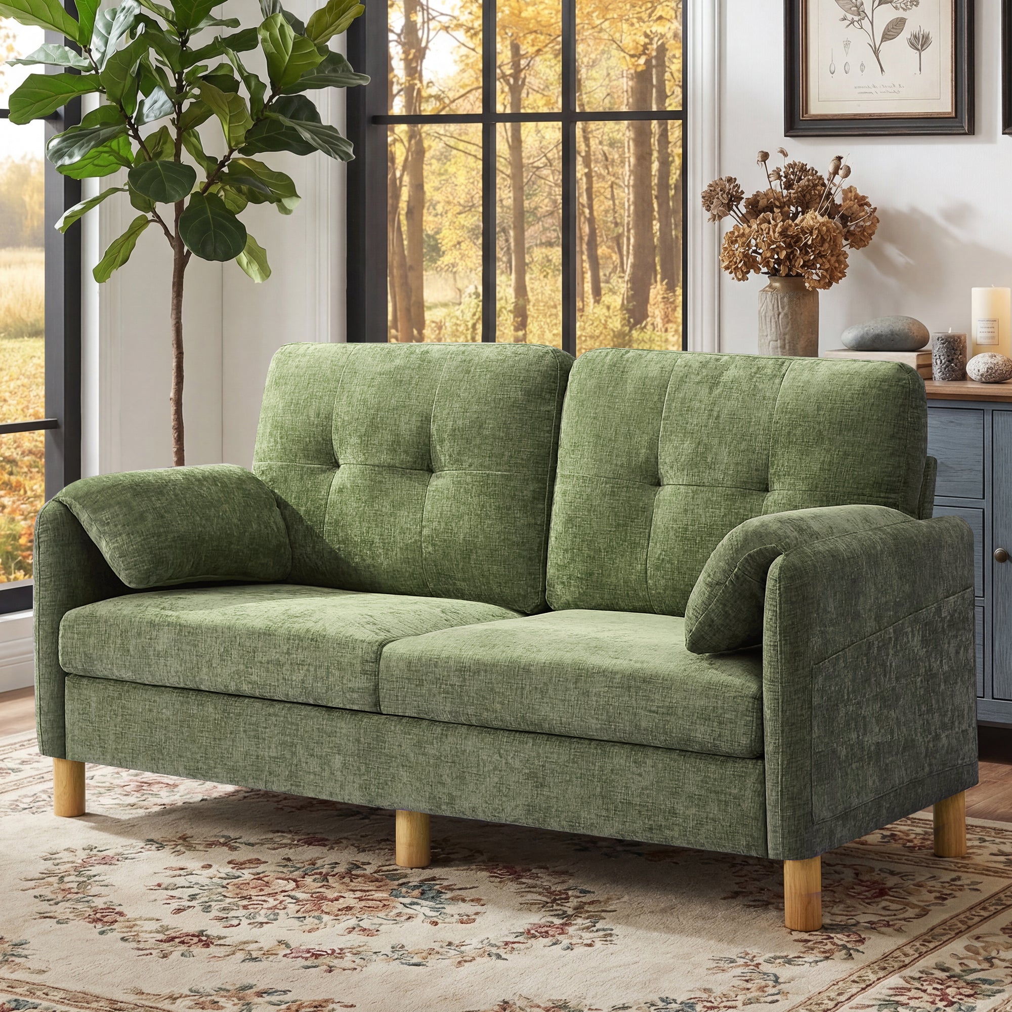 Modern Loveseat Sofa，Chenille ，Green