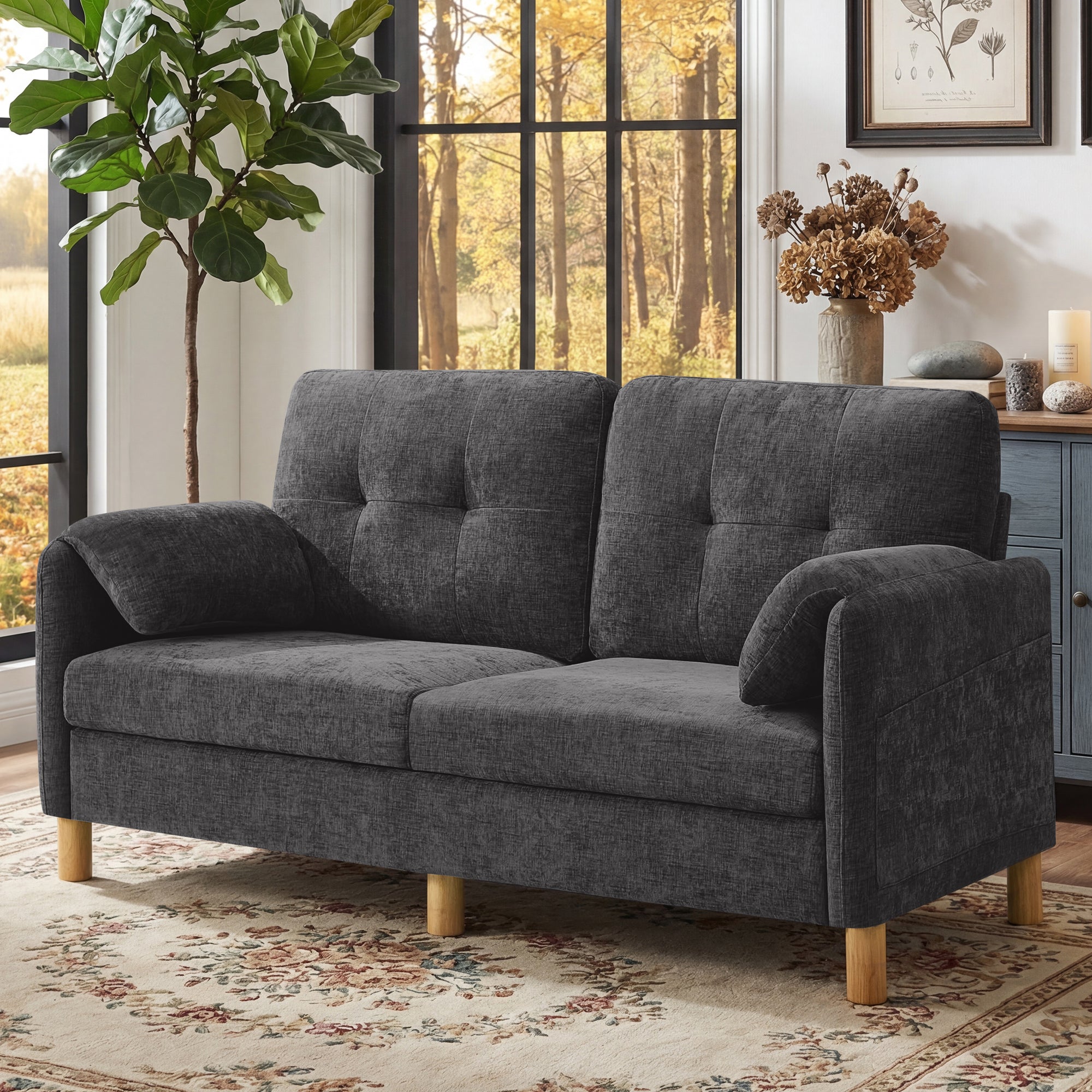 Modern Loveseat Sofa，Chenille ，Gray