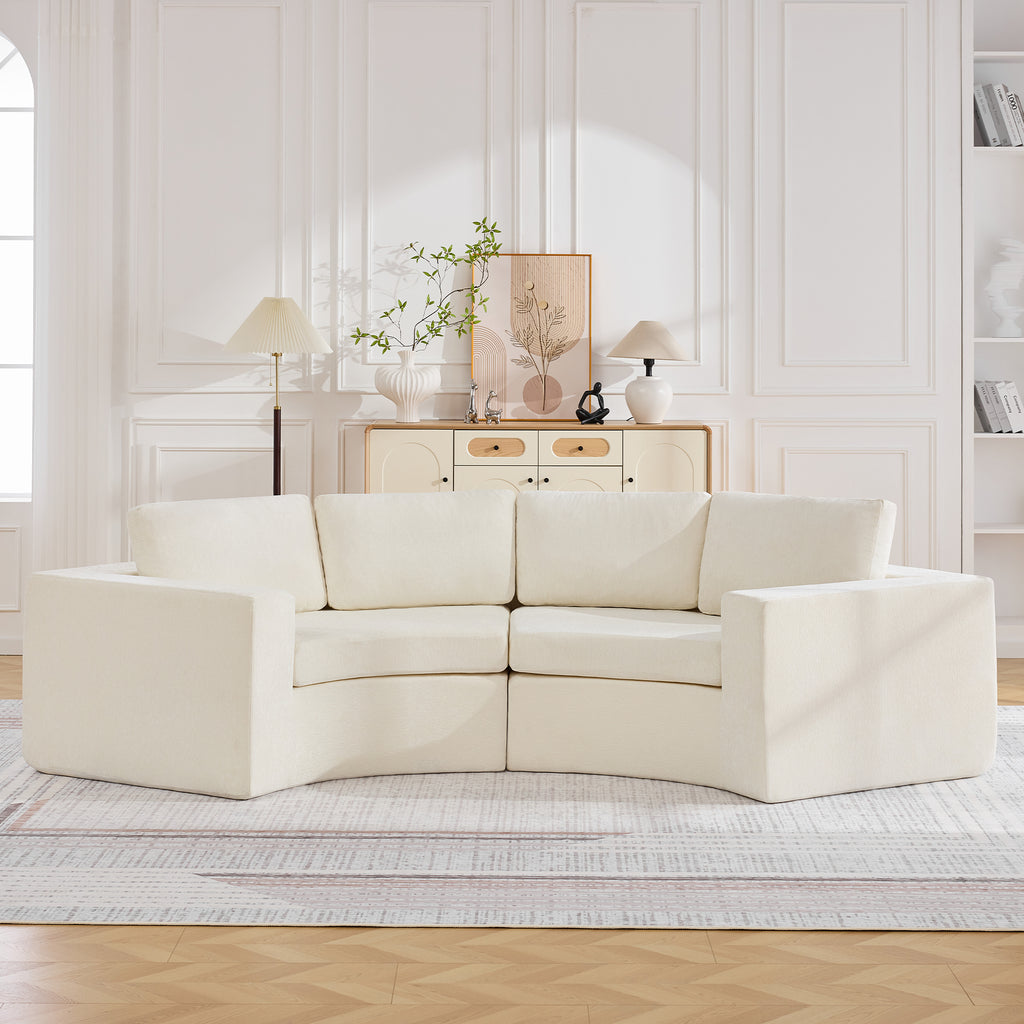 Curved Compression Sectional Couch，4 Seater，White