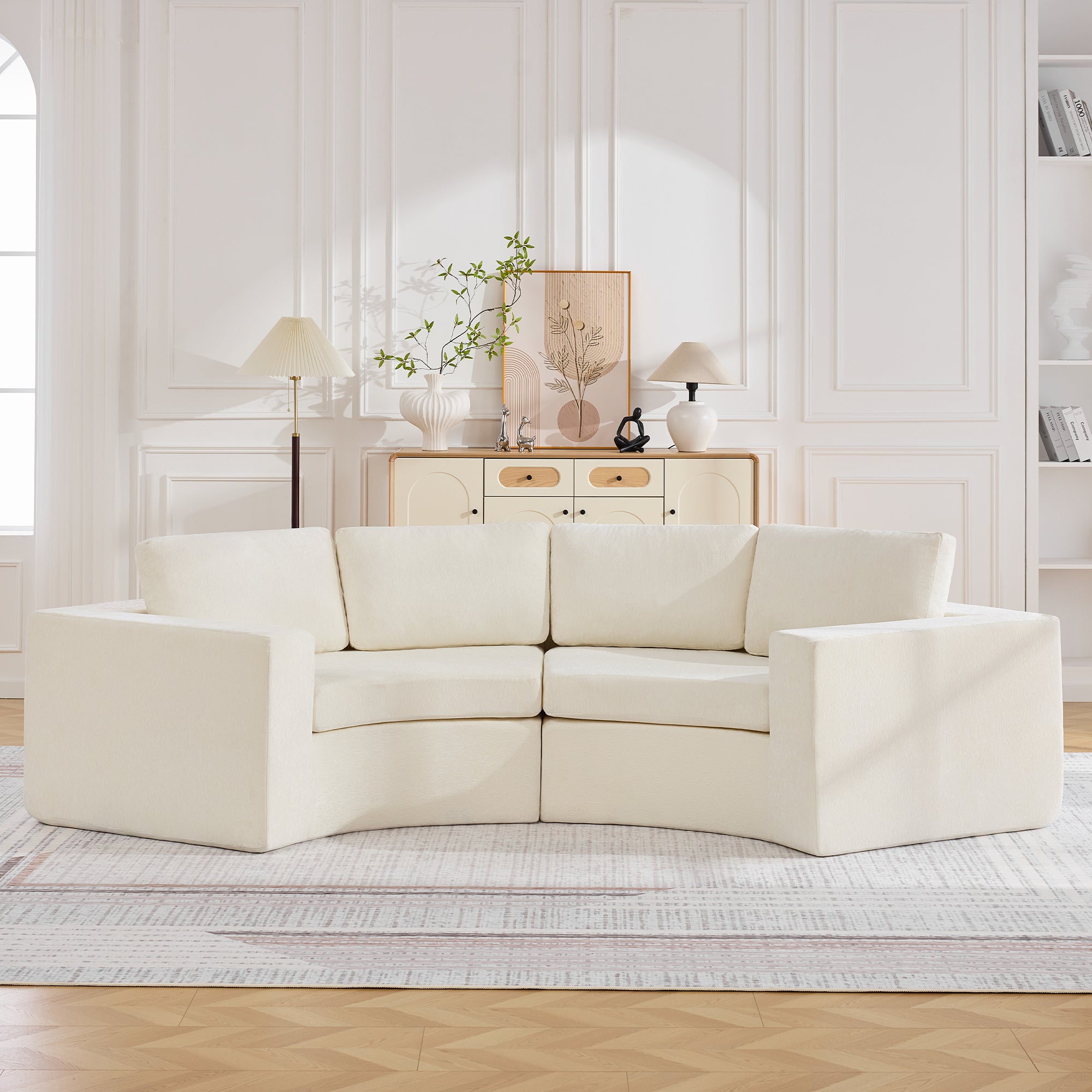 Curved Compression Sectional Couch，4 Seater，White