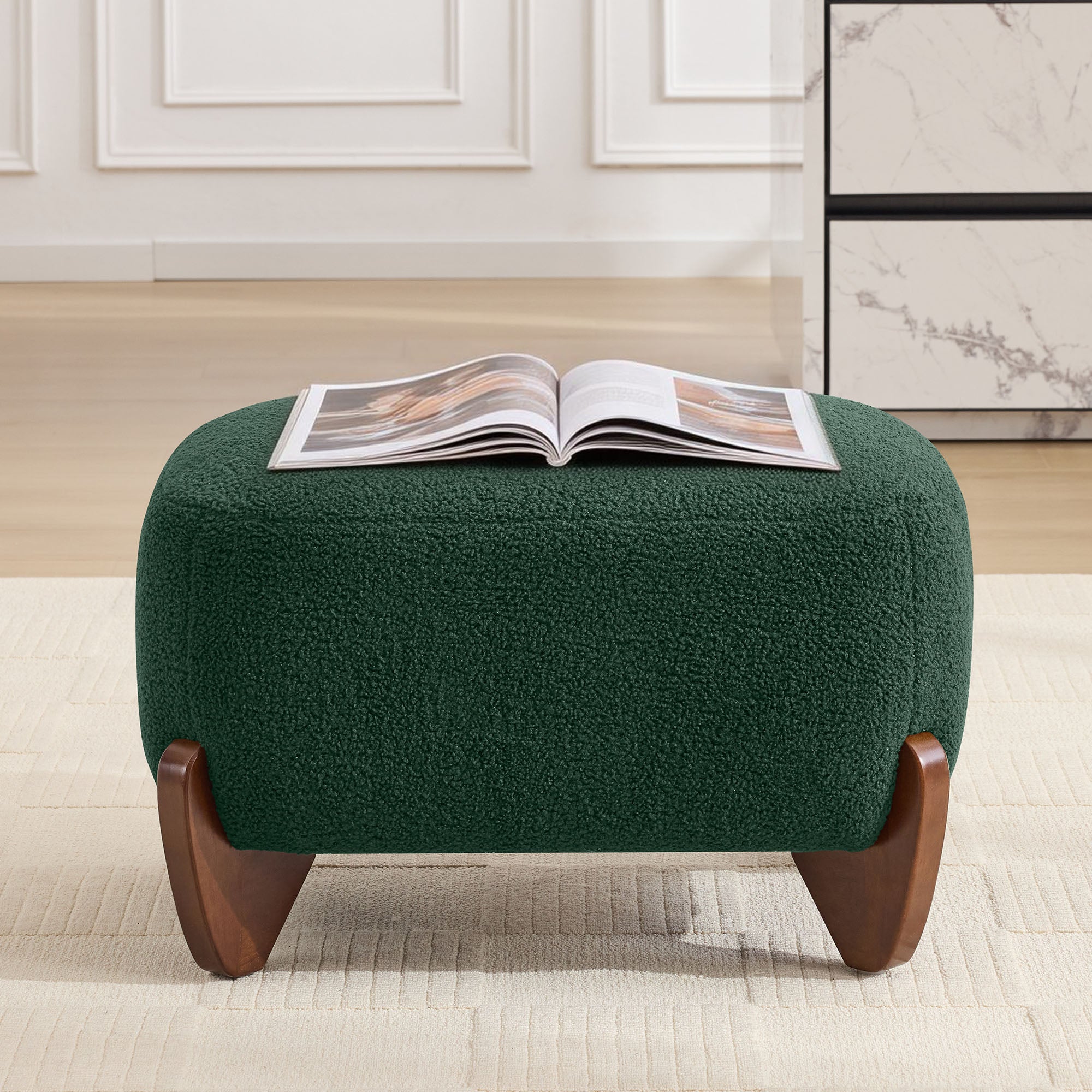 87" Sherpa Boucle Cloud Couch with Ottoman，Green