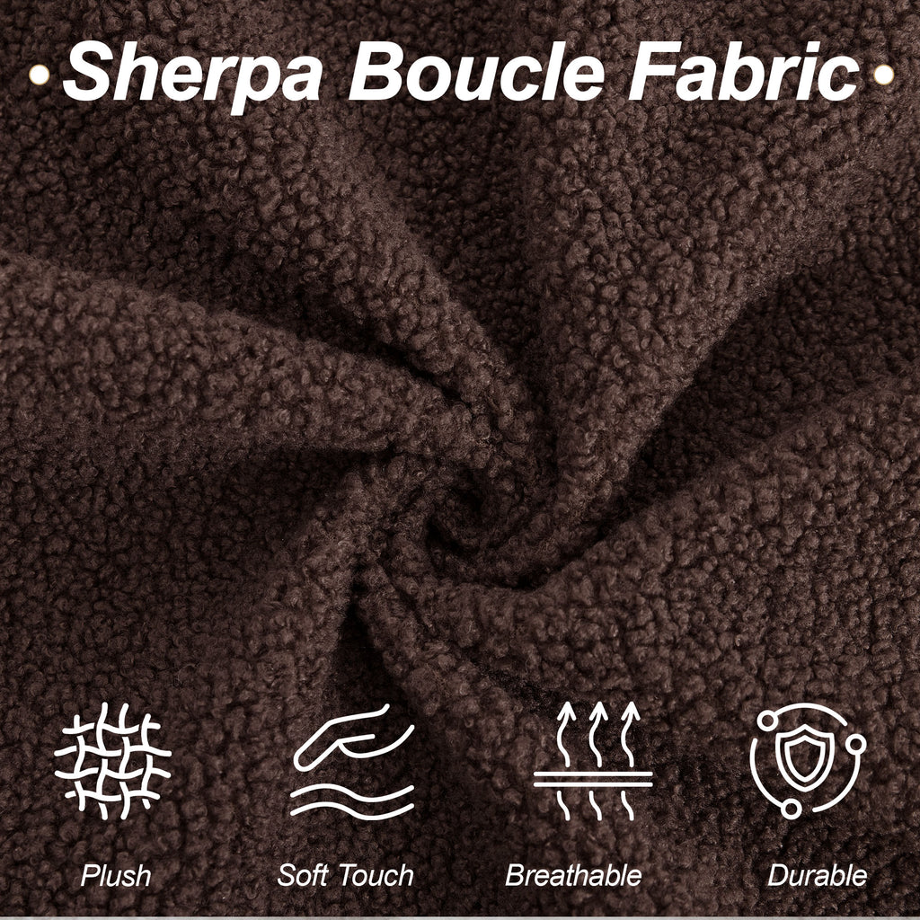 87" Boucle Couch with Solid Wood Legs,Brown