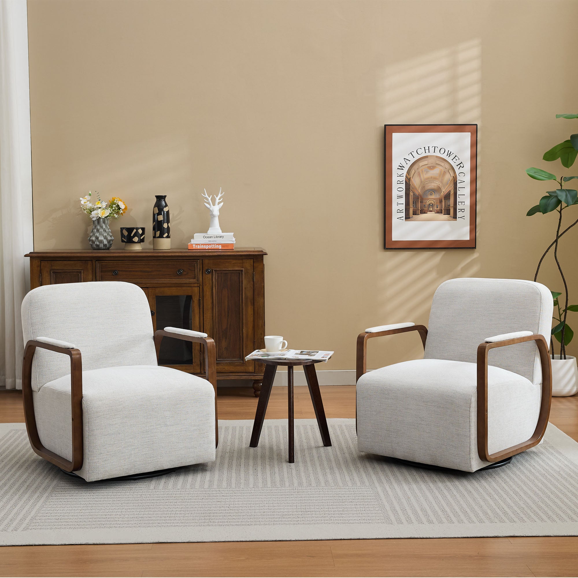 Chenille Upholstered Swivel Accent Chairs，Beige