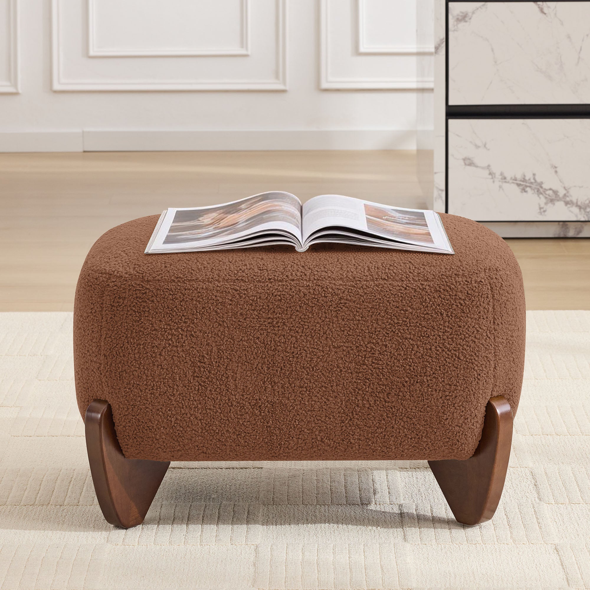 28.7" Sherpa Boucle Ottoman，Bright Brown