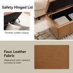 Faux Leather Storage Ottoman Bench, Rectangle Upholstered Storage Bench with Wooden Legs, Stitch Tufted Bench with Storage for Bedroom, Living Room, Entryway