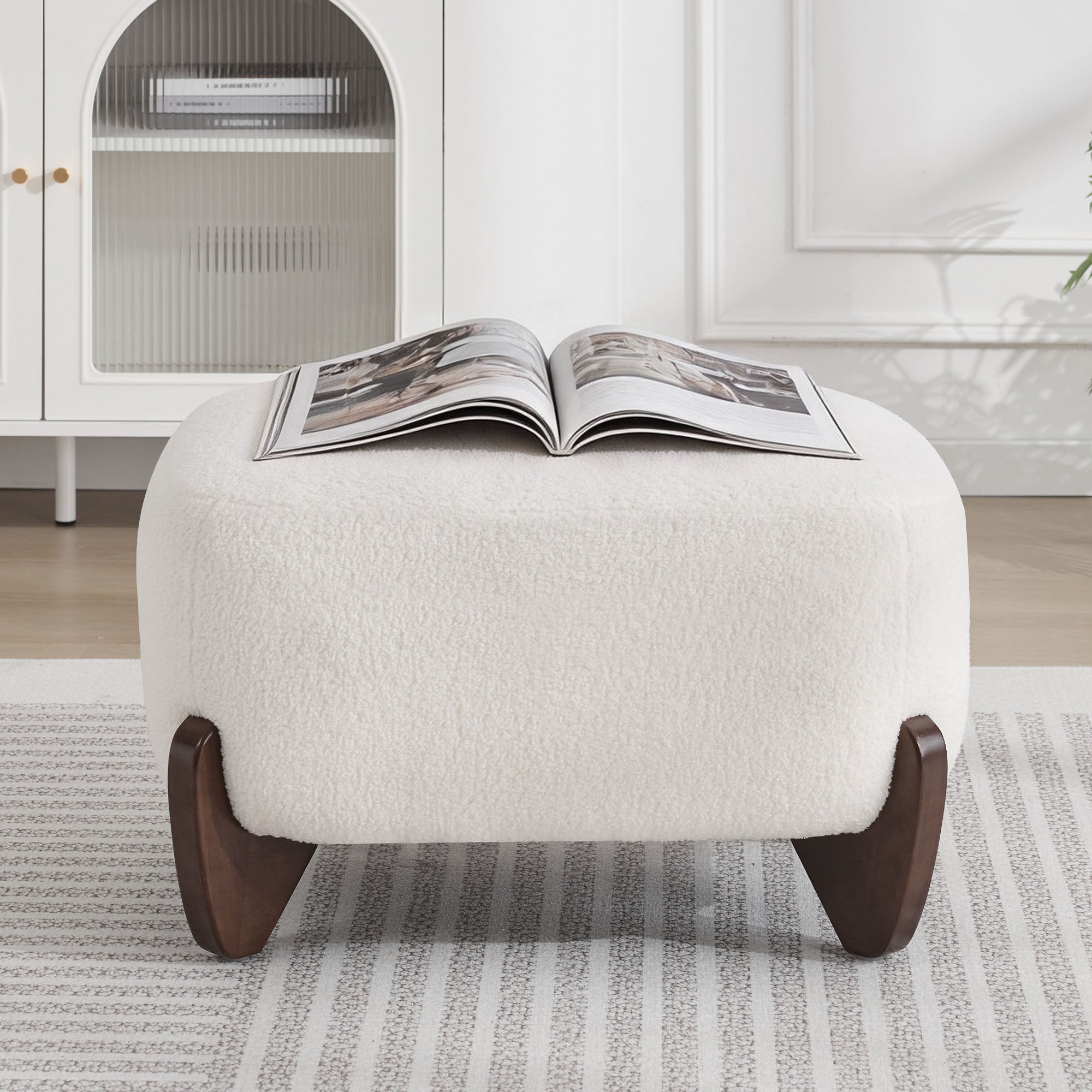 87" Sherpa Boucle Cloud Couch with Ottoman，Beige