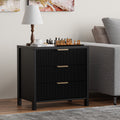 HASLE Fluted Nightstand with 3 Drawers, Mid-Century Modern Bedside Table, 23.7'' Wide Wood End Table for Bedroom, Black Finish