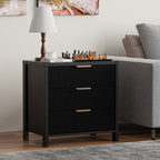 HASLE Fluted Nightstand with 3 Drawers, Mid-Century Modern Bedside Table, 23.7'' Wide Wood End Table for Bedroom, Black Finish