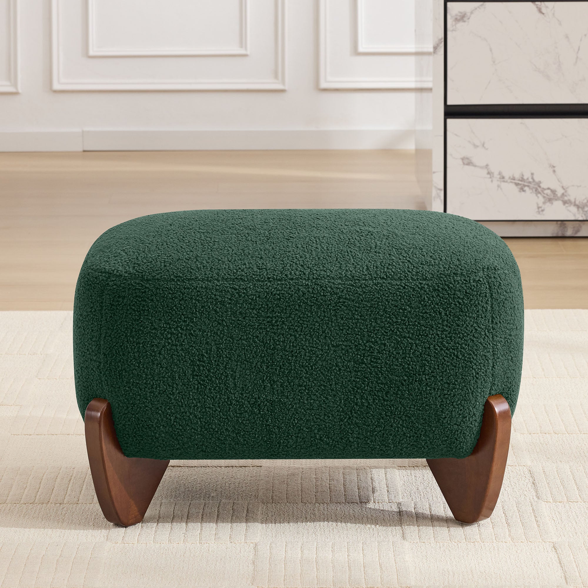 28.7" Sherpa Boucle Ottoman，Green