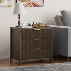 Fluted Nightstand with 3 Drawers, Mid-Century Modern Bedside Table, 23.7'' Wide Wood End Table for Bedroom, Walnut Finish