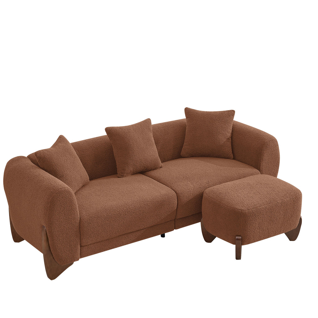 28.7" Sherpa Boucle Ottoman，Bright Brown