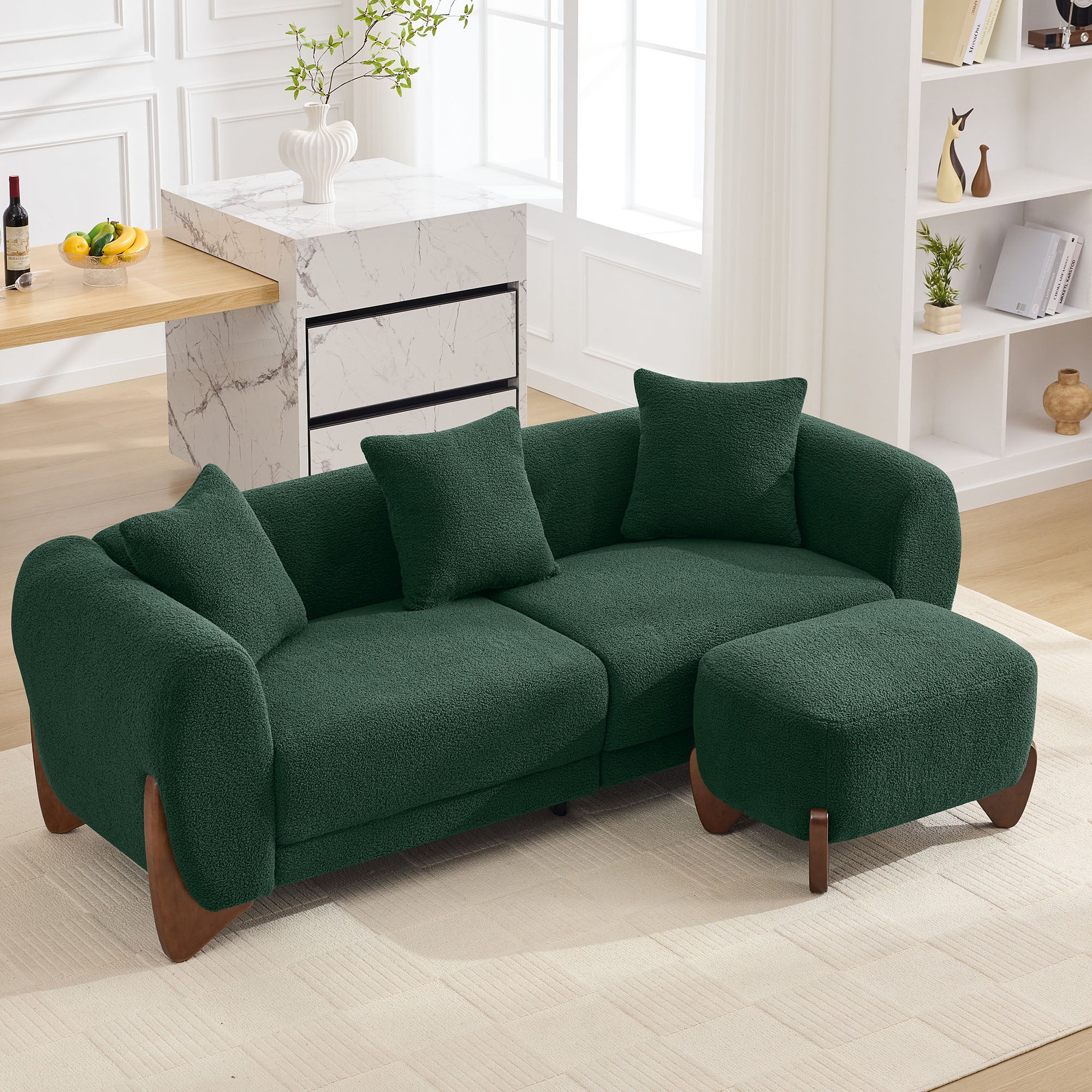 28.7" Sherpa Boucle Ottoman，Green