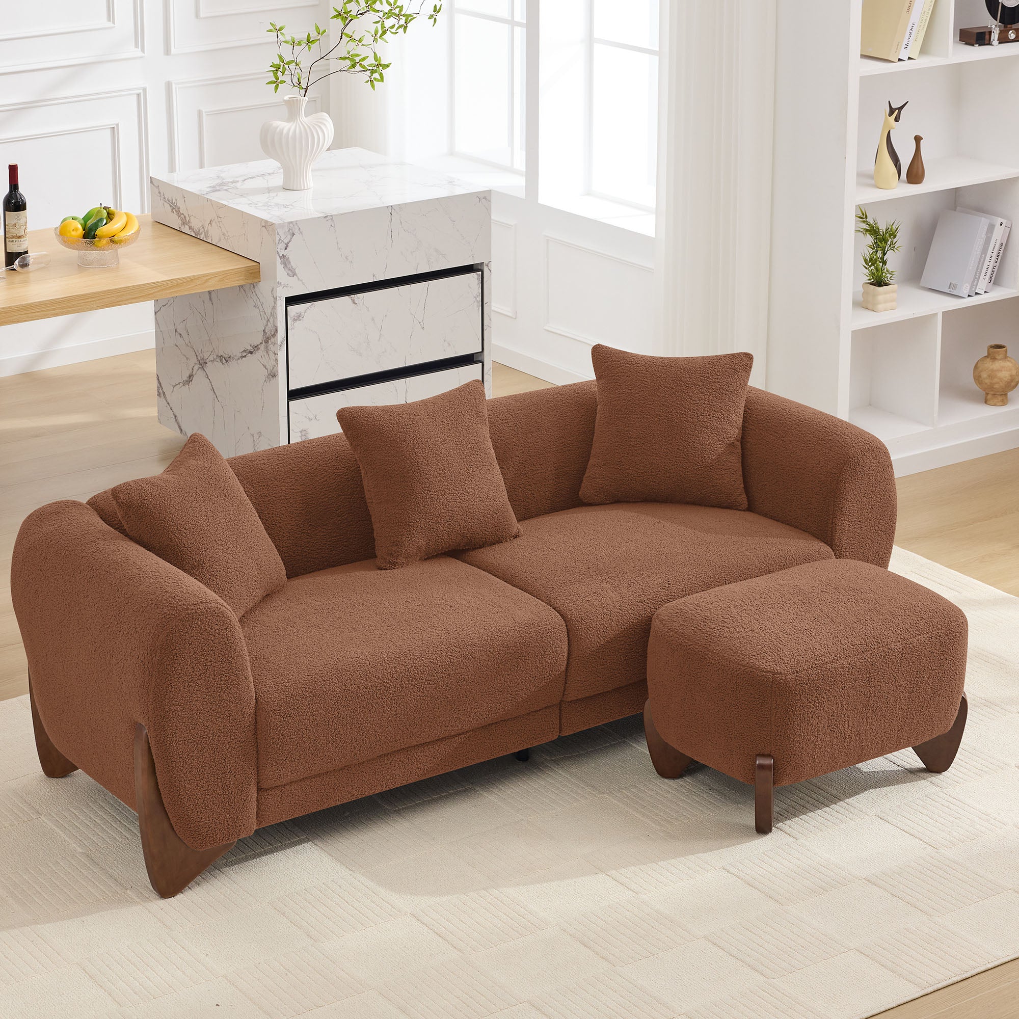 28.7" Sherpa Boucle Ottoman，Bright Brown