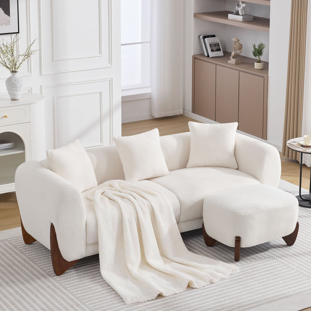 28.7" Sherpa Boucle Ottoman，Beige