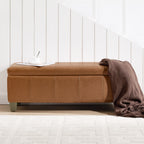 Faux Leather Storage Ottoman Bench, Rectangle Upholstered Storage Bench with Wooden Legs, Stitch Tufted Bench with Storage for Bedroom, Living Room, Entryway