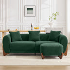 87" Sherpa Boucle Cloud Couch with Ottoman，Green