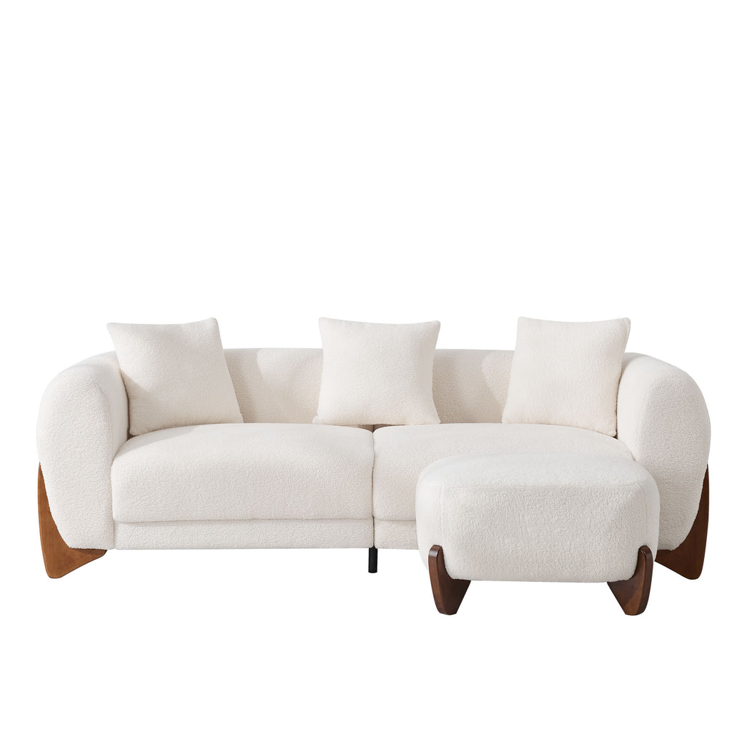 28.7" Sherpa Boucle Ottoman，Beige