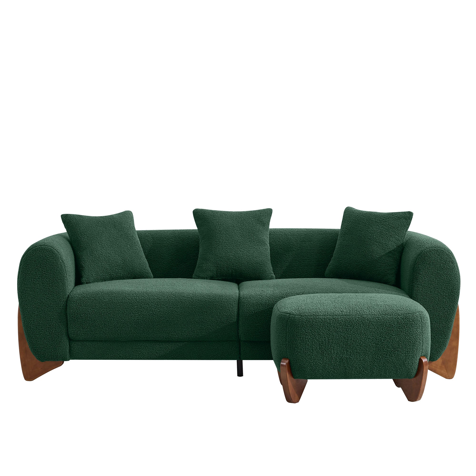 87" Sherpa Boucle Cloud Couch with Ottoman，Green