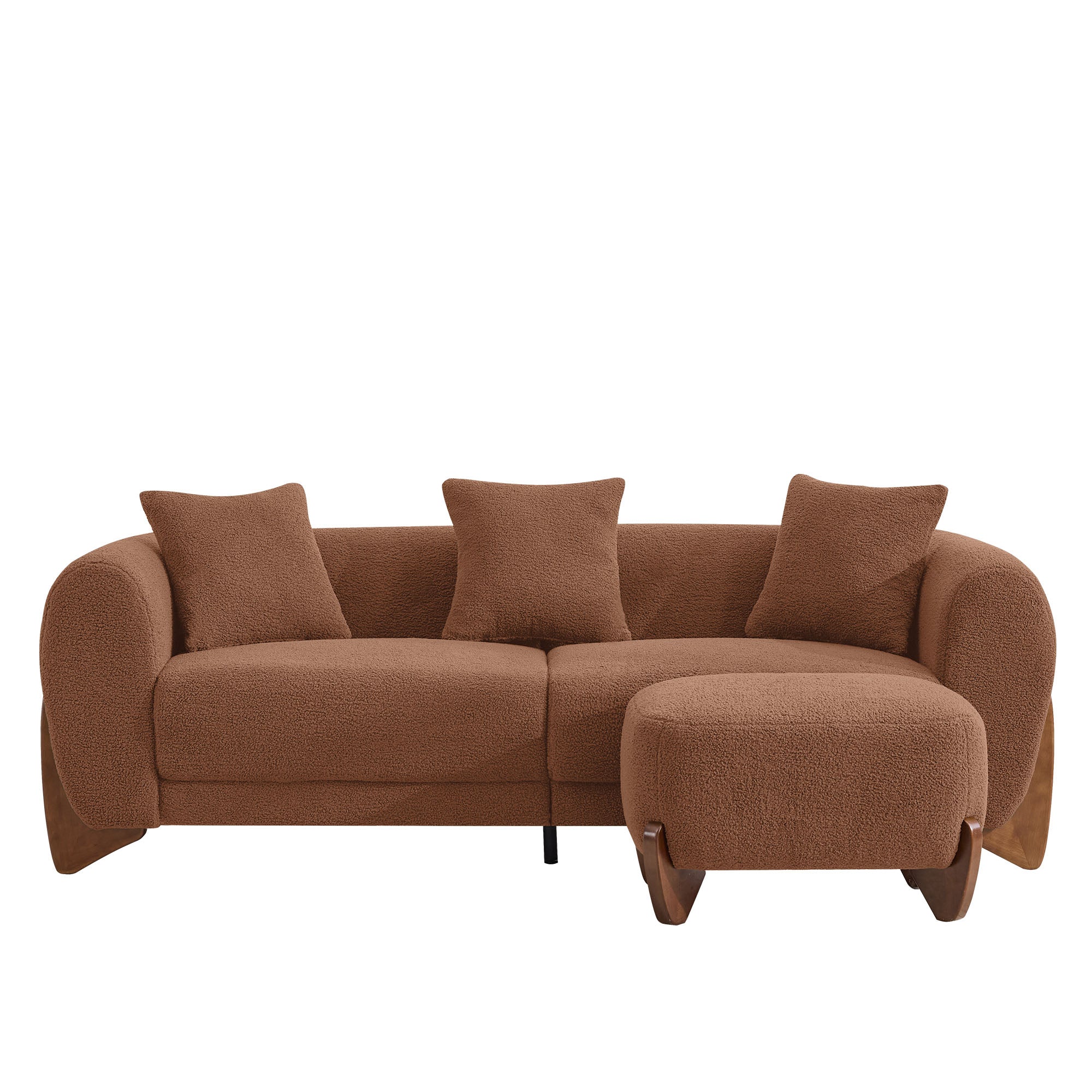 87" Sherpa Boucle Cloud Couch with Ottoman，Bright Brown