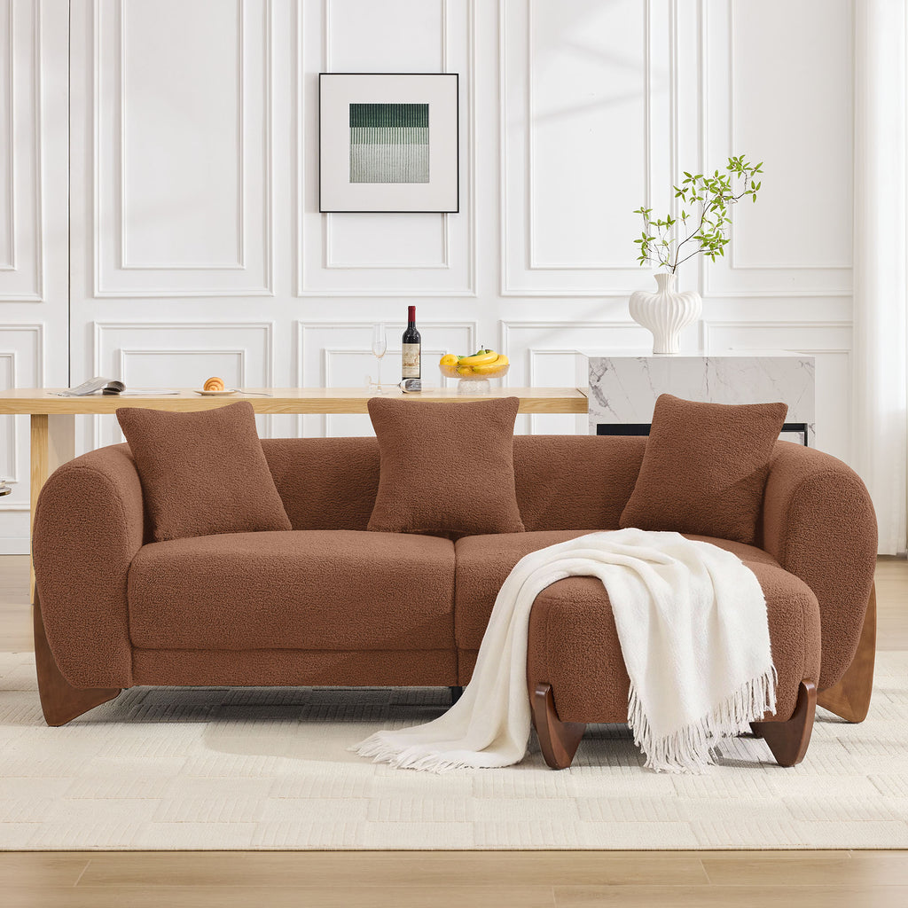 87" Sherpa Boucle Cloud Couch with Ottoman，Bright Brown