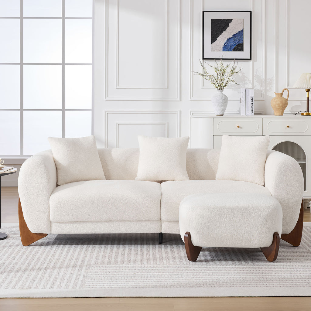 28.7" Sherpa Boucle Ottoman，Beige