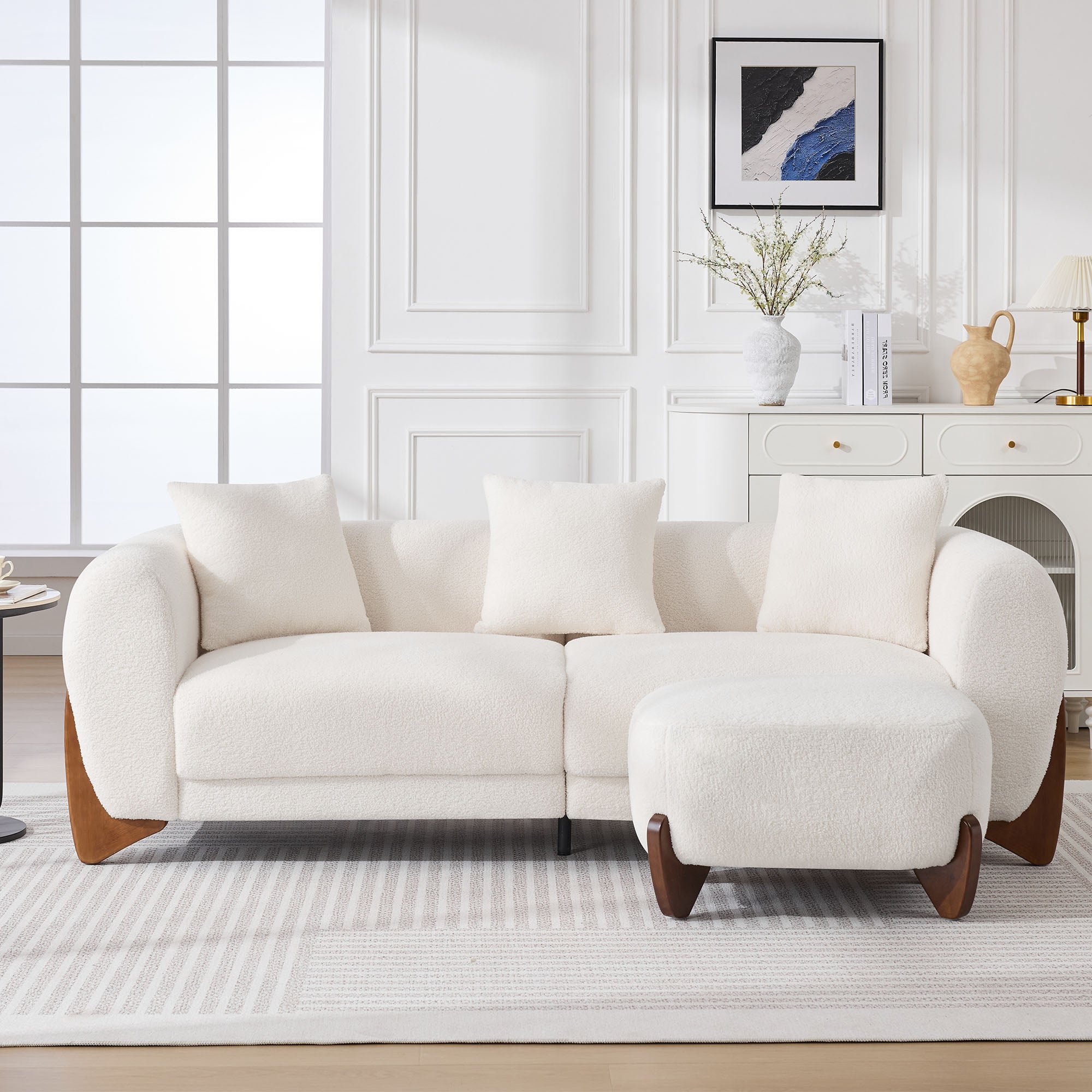 28.7" Sherpa Boucle Ottoman，Beige