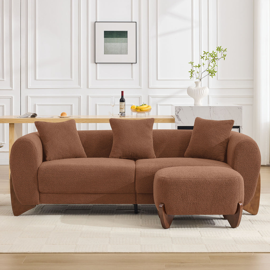 87" Sherpa Boucle Cloud Couch with Ottoman，Bright Brown