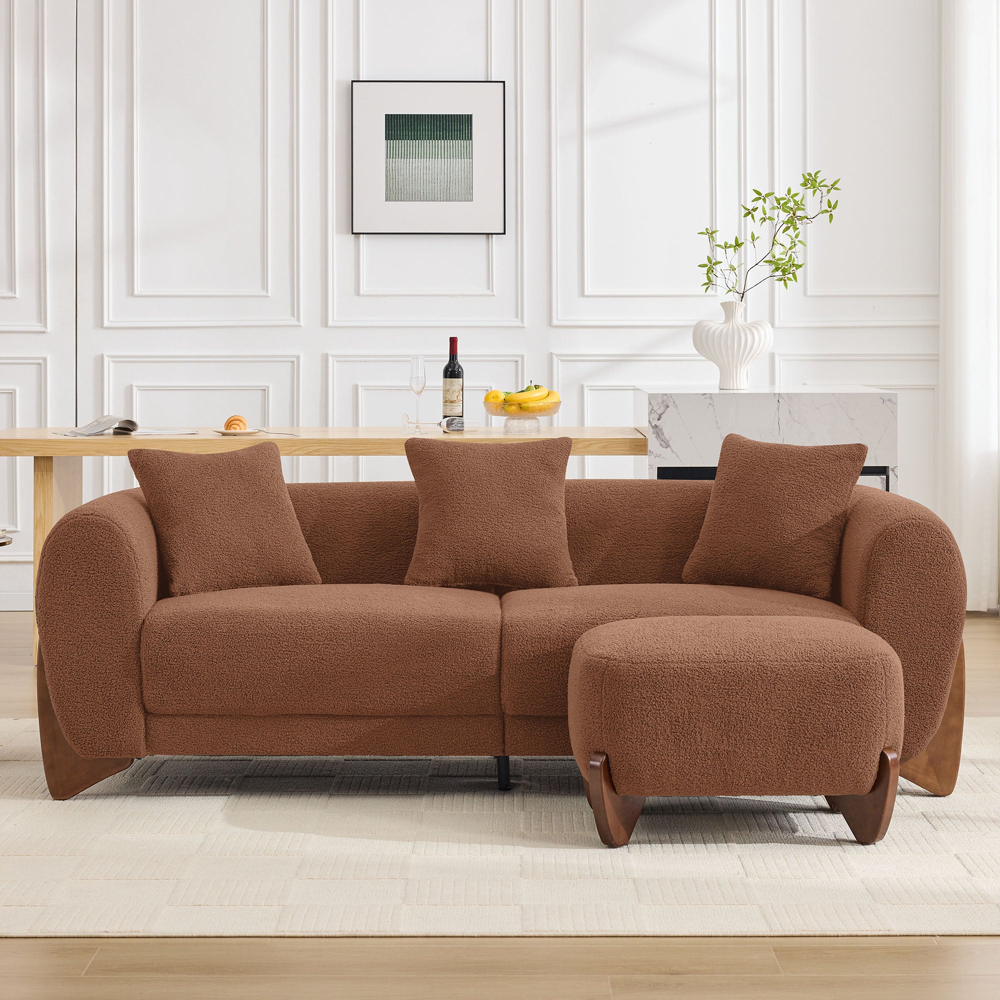 28.7" Sherpa Boucle Ottoman，Bright Brown