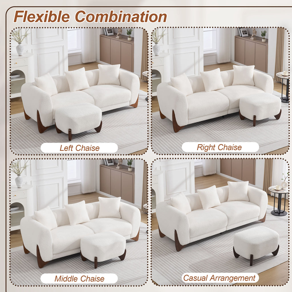 87" Sherpa Boucle Cloud Couch with Ottoman，Beige