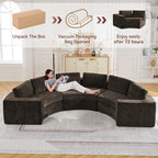 Curved Compression Sectional Couch，6 Seater，Brown