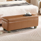 Faux Leather Storage Ottoman Bench, Rectangle Upholstered Storage Bench with Wooden Legs, Stitch Tufted Bench with Storage for Bedroom, Living Room, Entryway