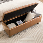 Faux Leather Storage Ottoman Bench, Rectangle Upholstered Storage Bench with Wooden Legs, Stitch Tufted Bench with Storage for Bedroom, Living Room, Entryway