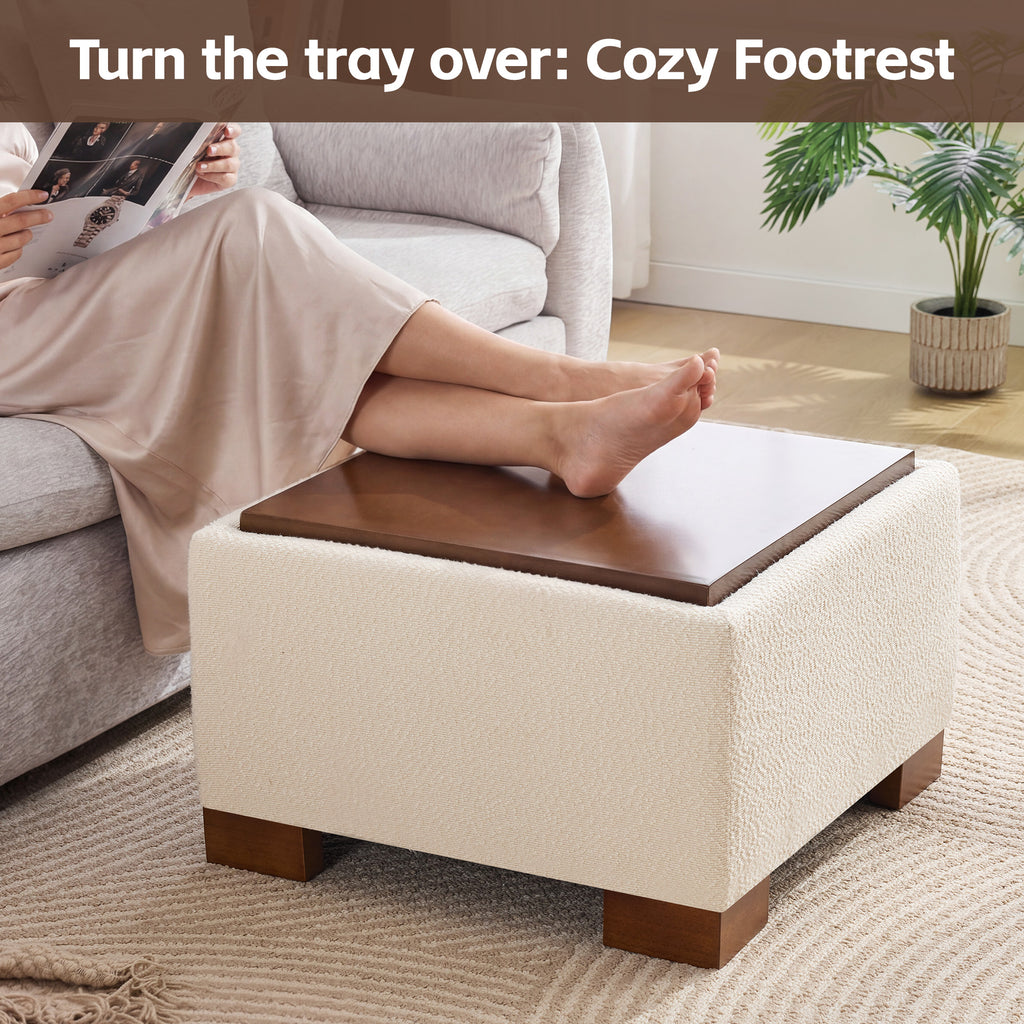 24" Square Storage Ottoman，Beige