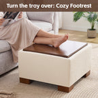 24" Square Storage Ottoman，Beige