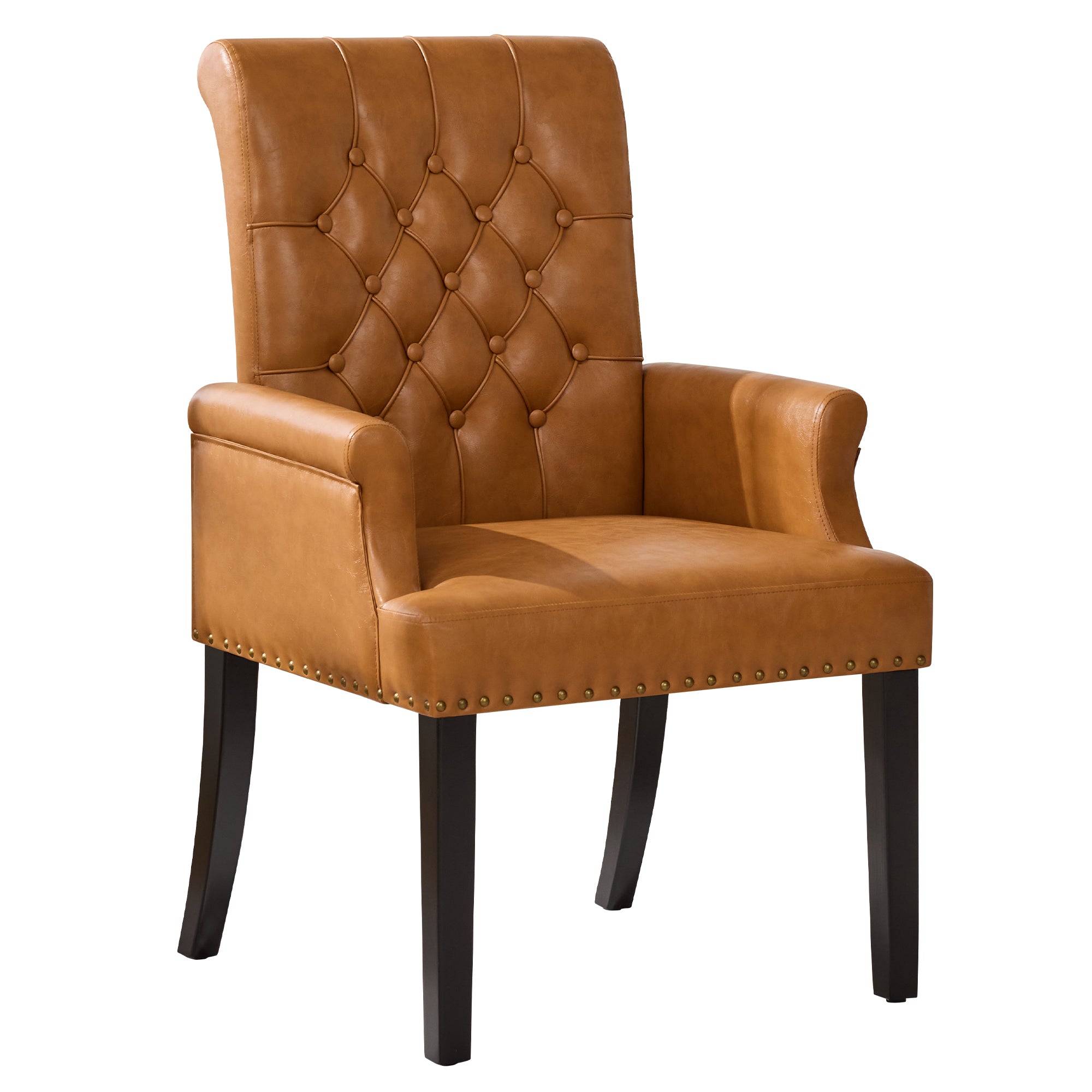 PU Leather Dining Chair with Arms, Light Brown
