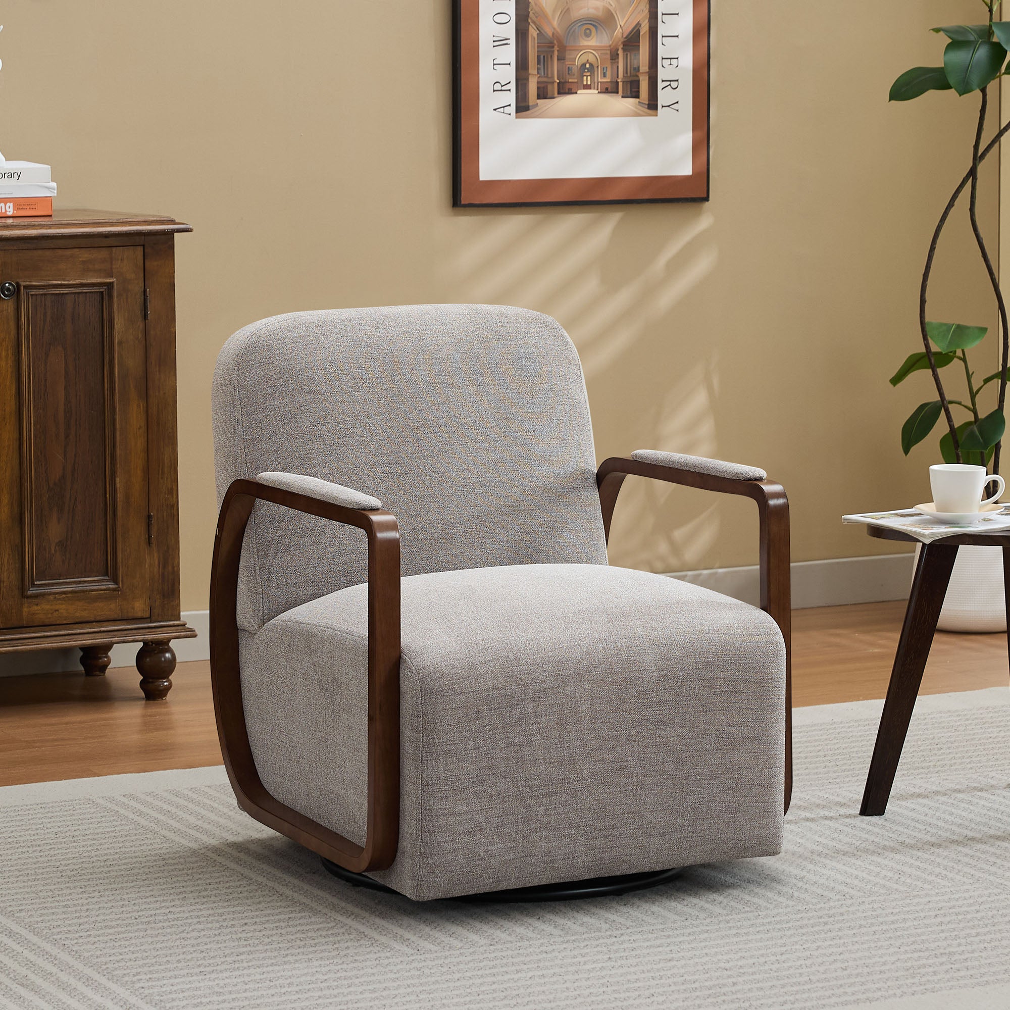Chenille Upholstered Swivel Accent Chairs，Taupe
