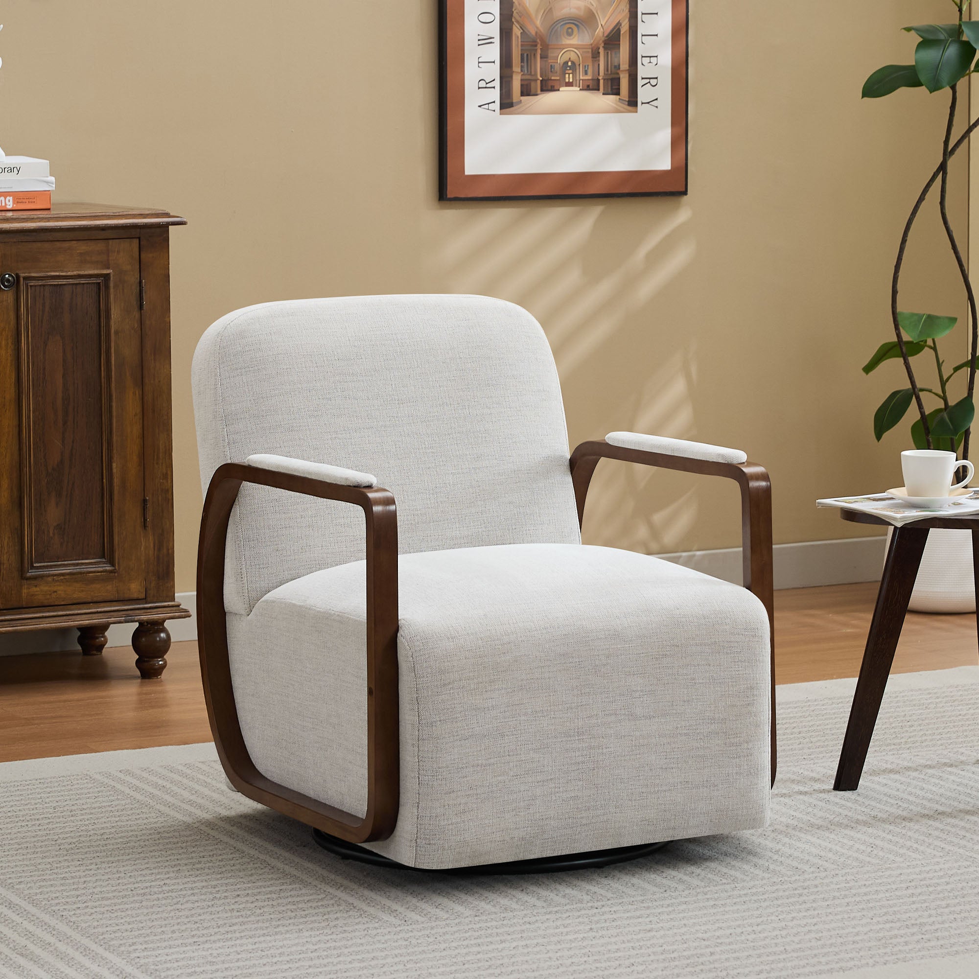 Chenille Upholstered Swivel Accent Chairs，Beige