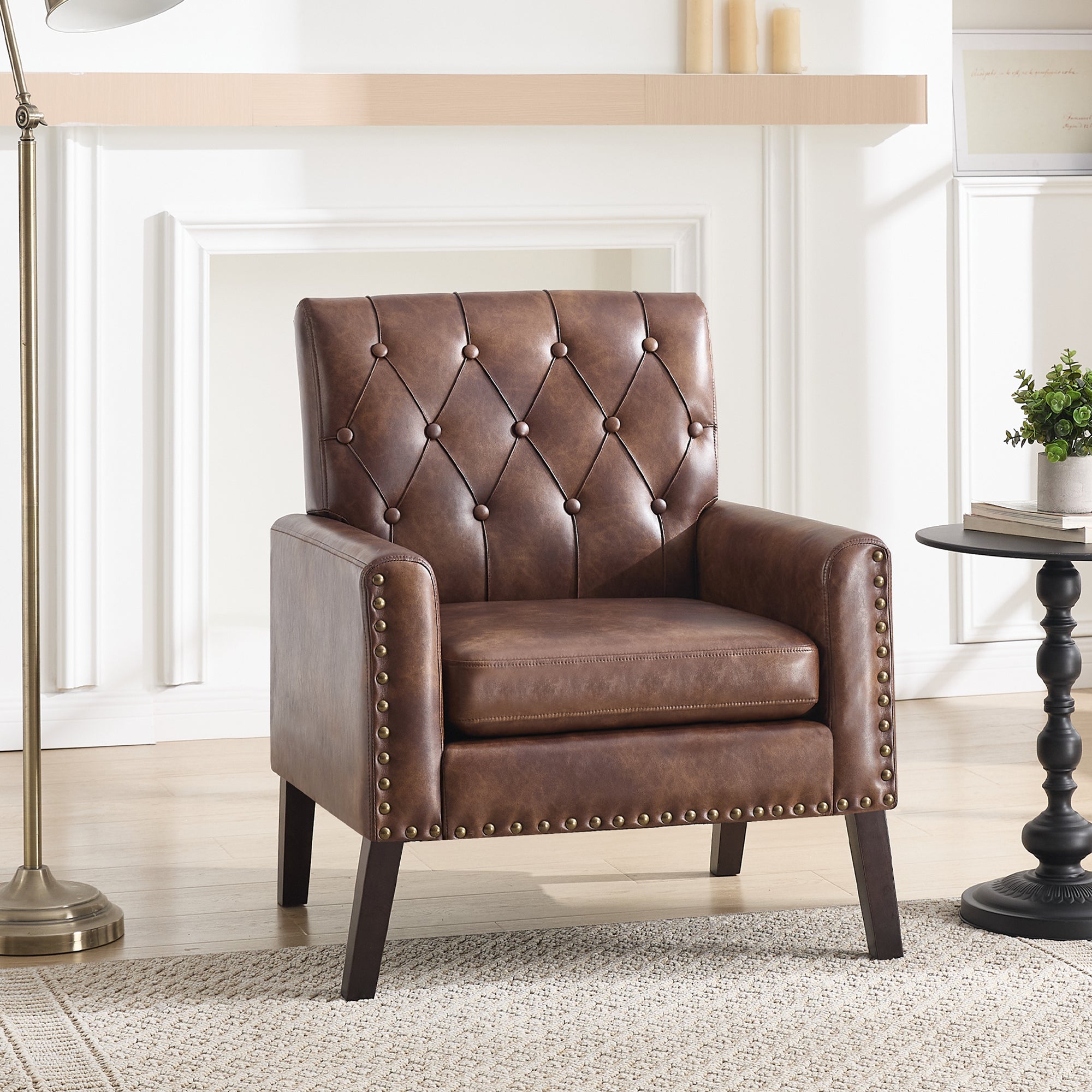 Mid Century Modern Accent Chair, Dark Brown