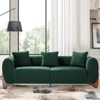 87" Boucle Couch with Solid Wood Legs, Green