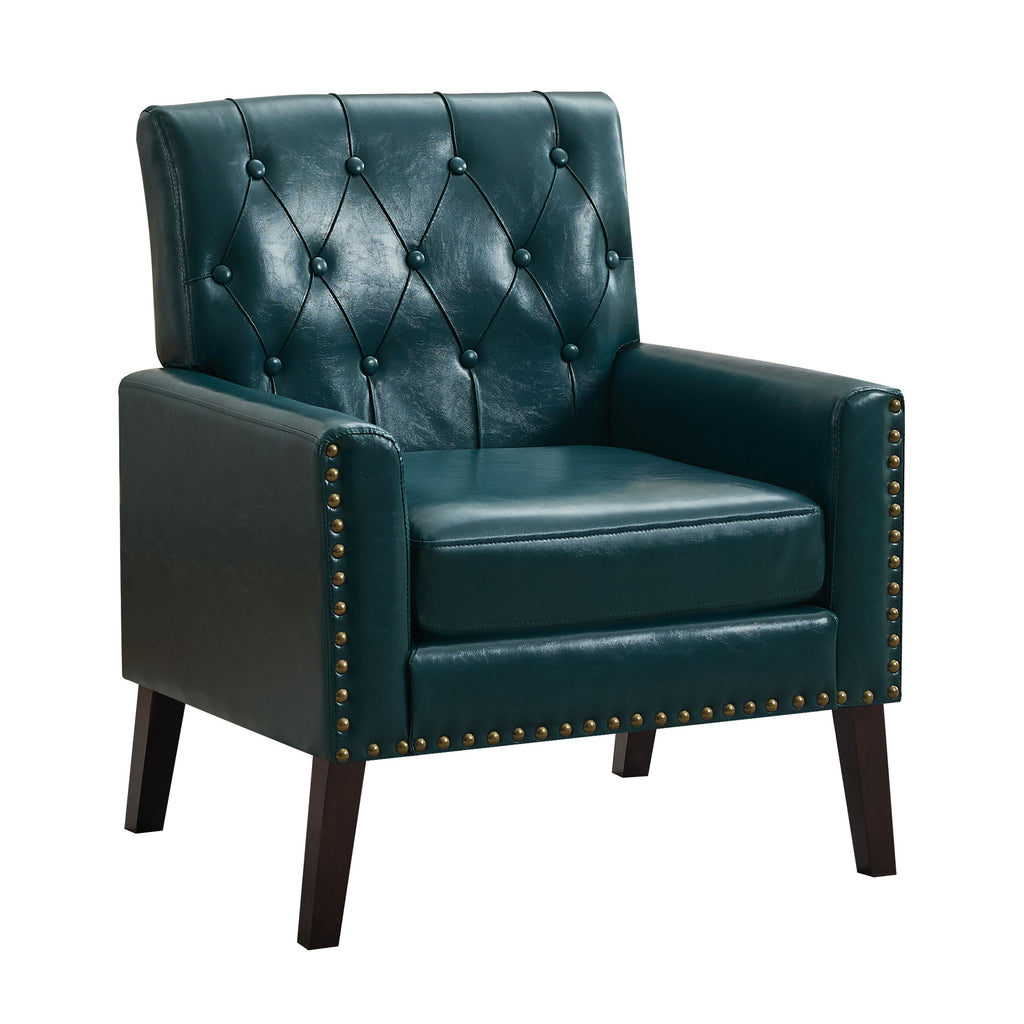Mid Century Modern Accent Chair, Forest Green Faux Leather Club Chair for Living Room, Bedroom, Office, or Reception Room