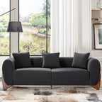 87" Boucle Couch with Solid Wood Legs,Black