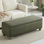 Faux Leather Storage Ottoman Bench, Rectangle Upholstered Storage Bench with Wooden Legs, Stitch Tufted Bench with Storage for Bedroom, Living Room, Entryway