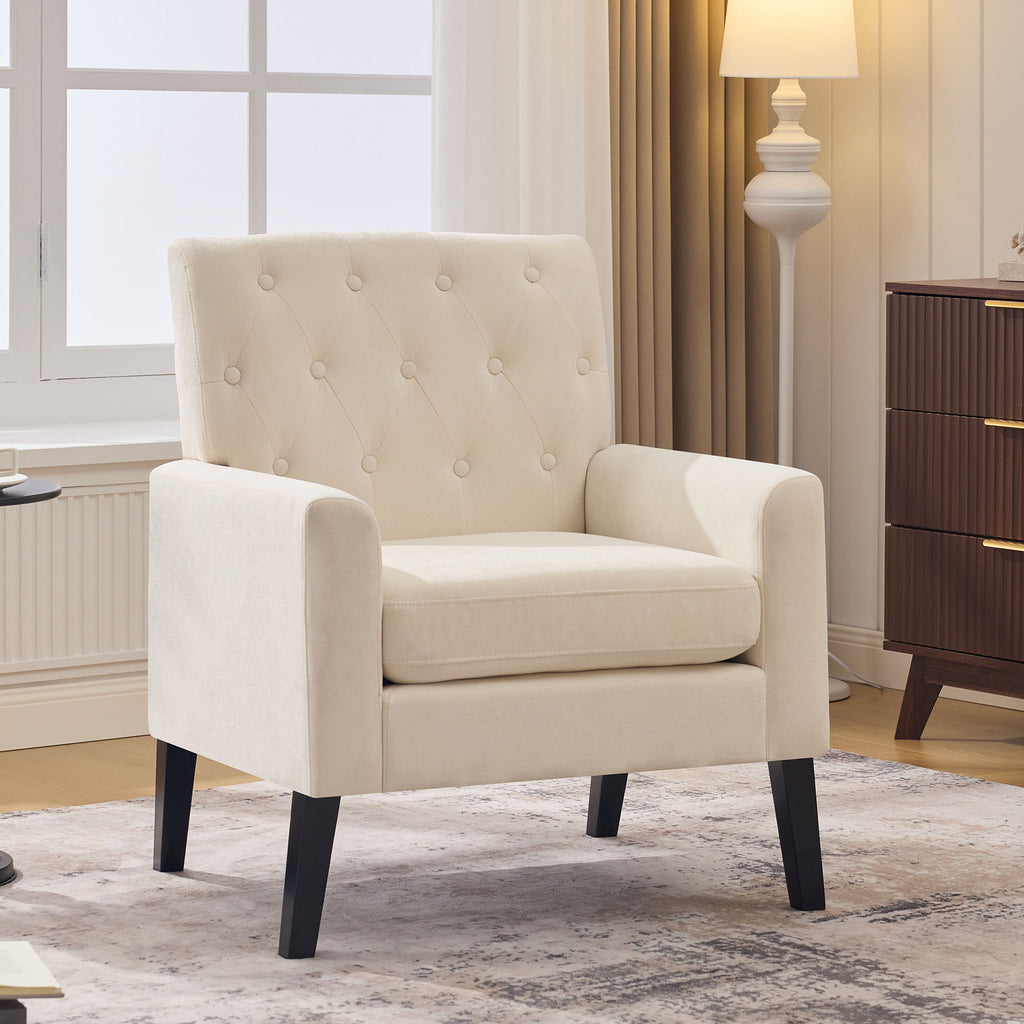 Mid Century Modern Accent Chairs, Beige Chenille Office Chair for Reception - Tufted Upholstered Club Chair for Living Room, Bedroom, or Waiting Room
