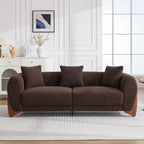 87" Boucle Couch with Solid Wood Legs,Brown