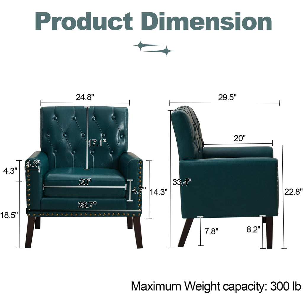 Mid Century Modern Accent Chair, Forest Green Faux Leather Club Chair for Living Room, Bedroom, Office, or Reception Room