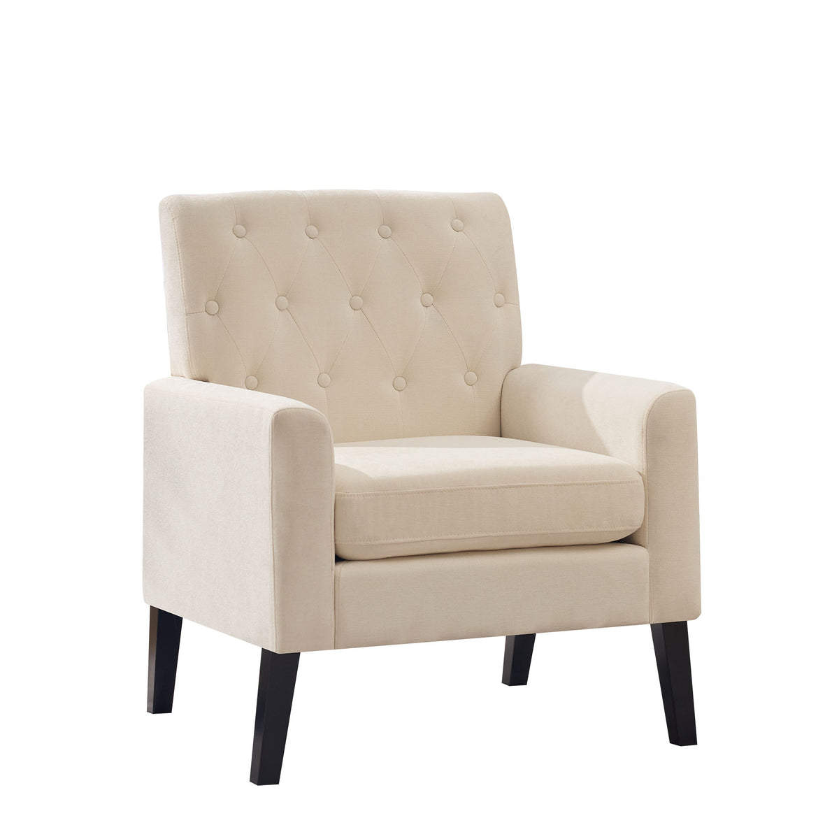 Mid Century Modern Accent Chairs, Beige Chenille Office Chair for Reception - Tufted Upholstered Club Chair for Living Room, Bedroom, or Waiting Room