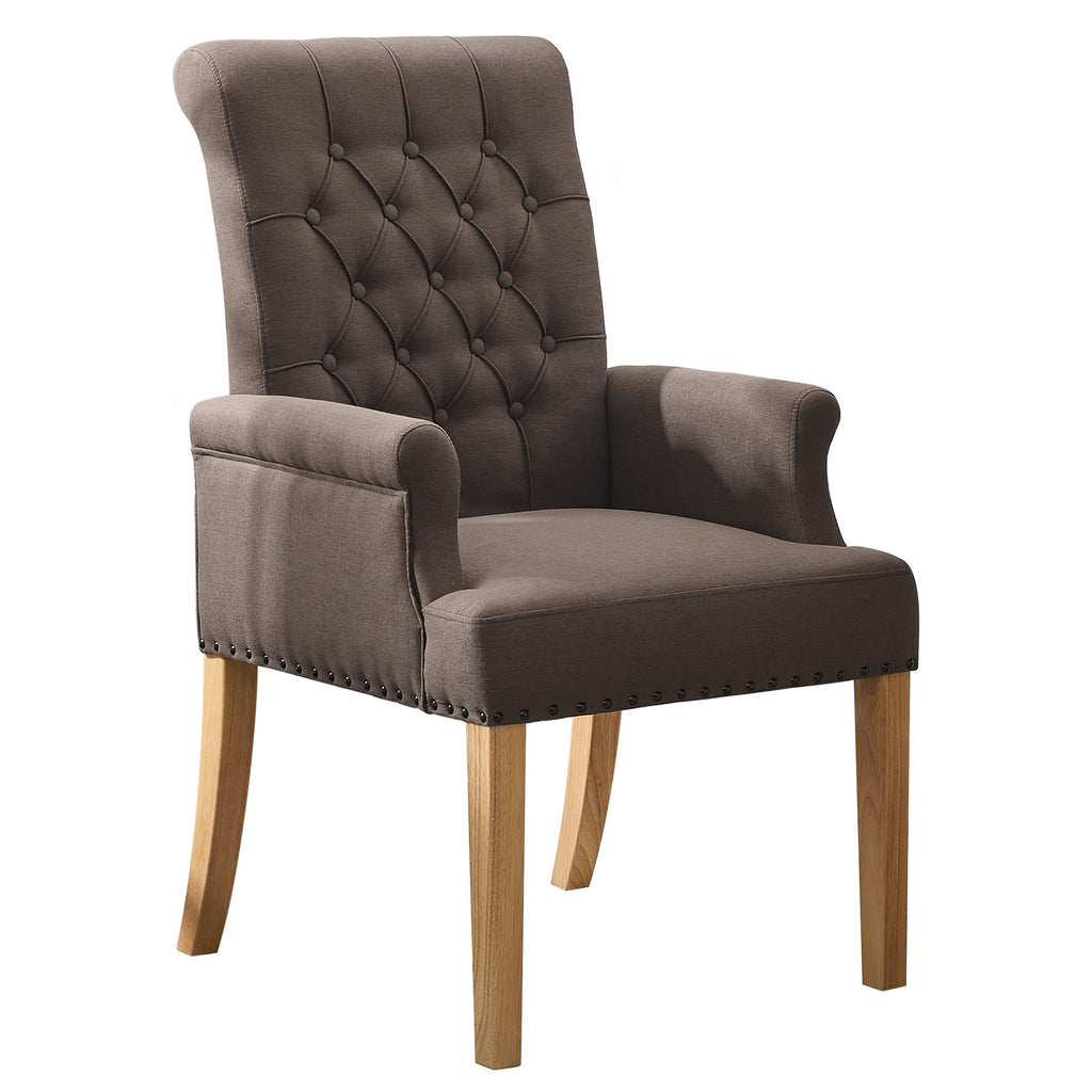 Fabric Dining Chair with Arms，Brown