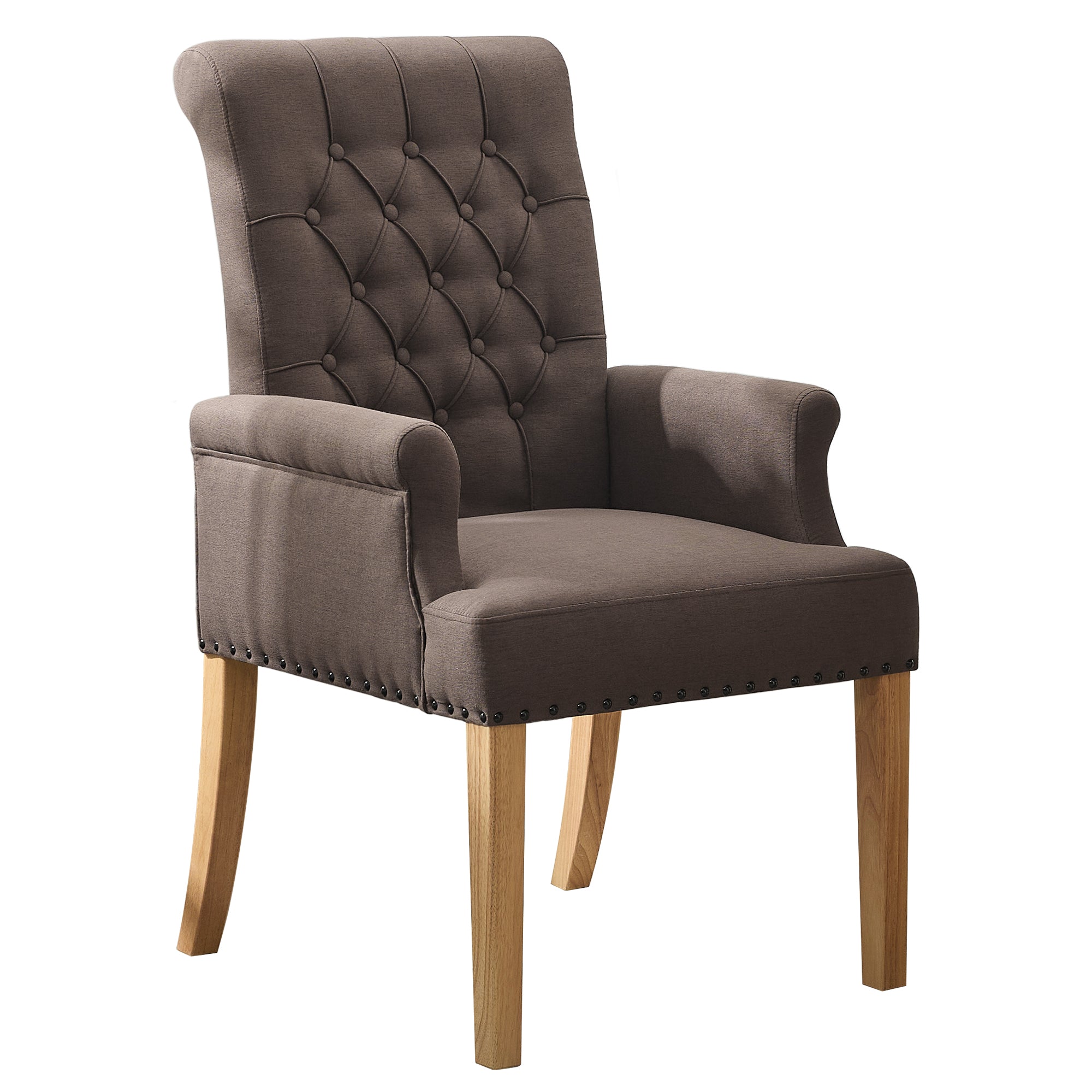 Fabric Dining Chair with Arms，Brown